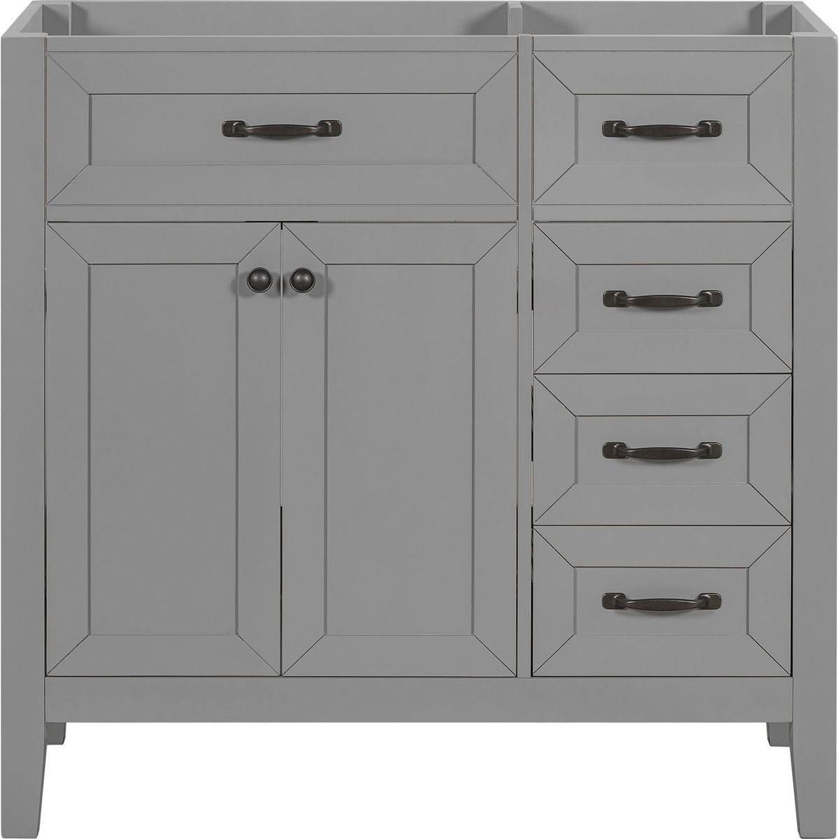 36" Bathroom Vanity without Sink, Cabinet Base Only, Bathroom Cabinet with Drawers, Solid Frame and MDF Board, Grey