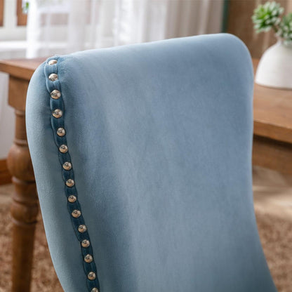 Upholstered Wing-Back Dining Chair with Backstitching Nailhead Trim and Solid Wood Legs, Set of 2, Light Blue, 8809LB, KD