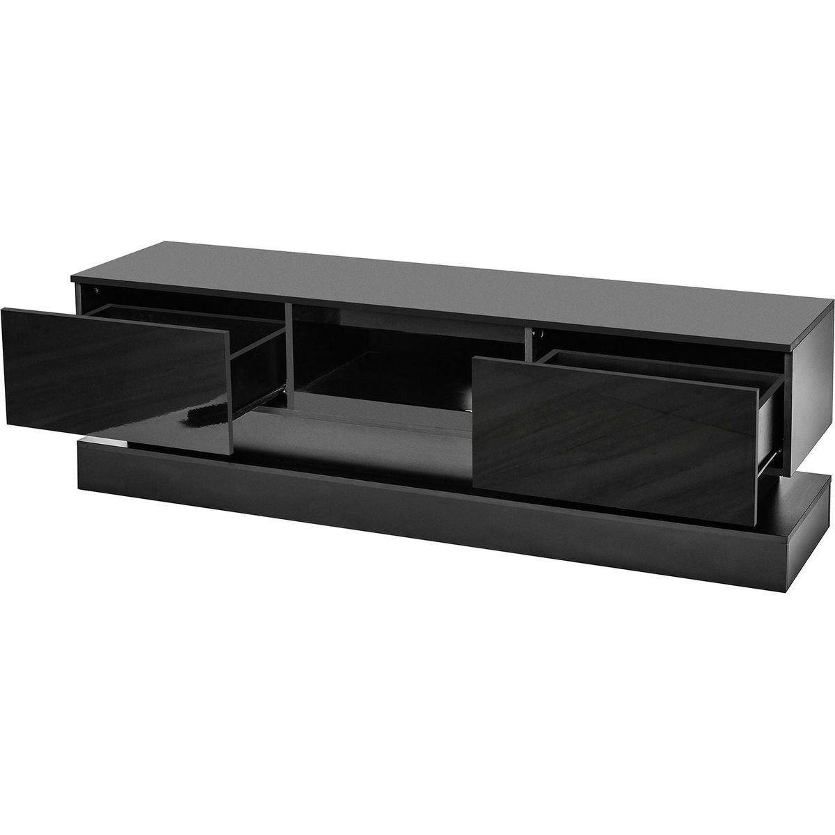 63inch BLACK morden TV Stand with LED Lights,high glossy front TV Cabinet,can be assembled in Lounge Room, Living Room or Bedroom,color:BLACK