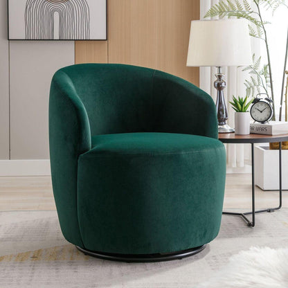 Velvet Fabric Swivel Accent Armchair Barrel Chair With Black Powder Coating Metal Ring,Green