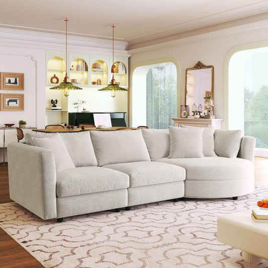 Three Indoor Cushioned Combination Sofas with Three Pillows and Curved Seat, for Living Room, Study Room, and Apartment