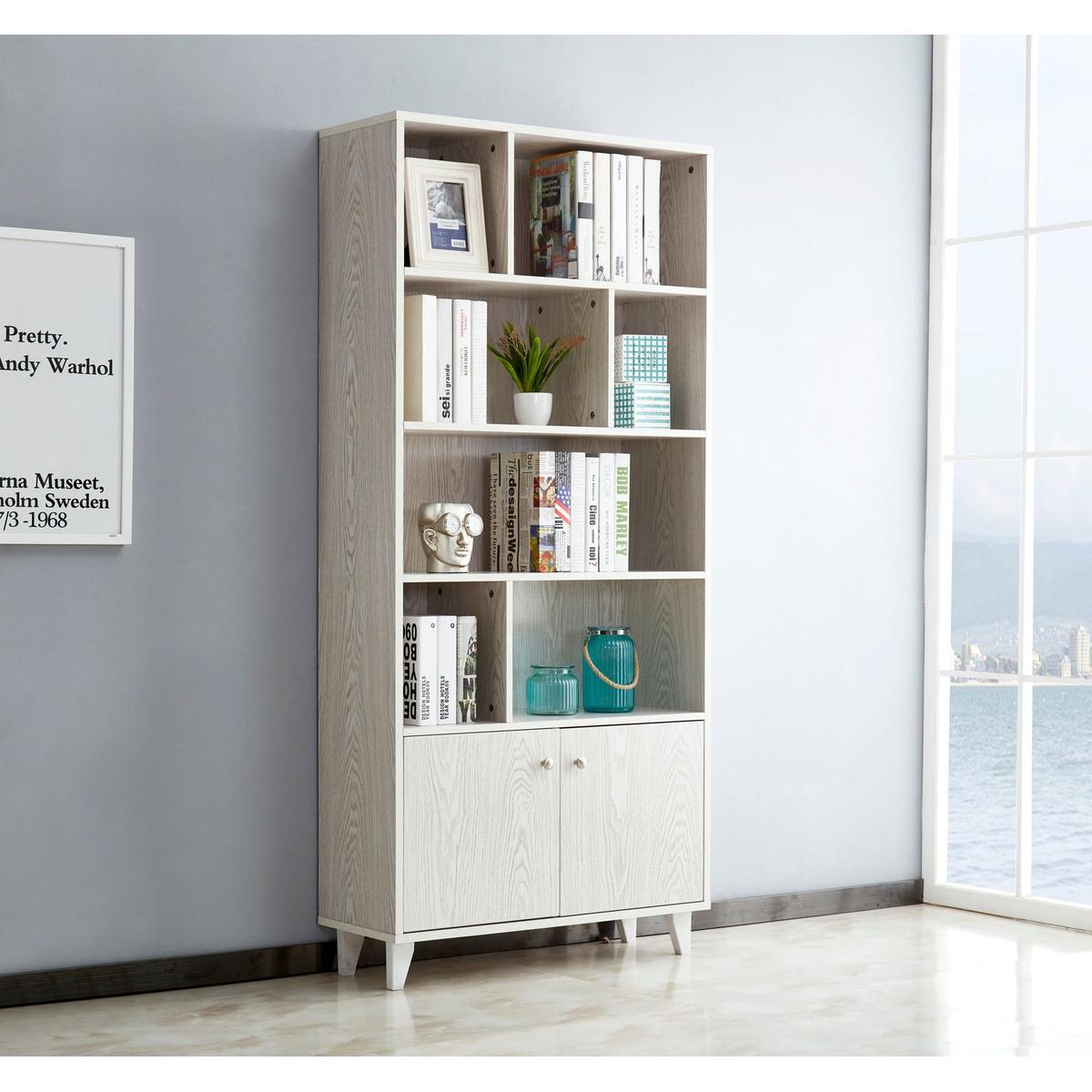 68" Bookcase with 2 Doors, Bookshelf, White