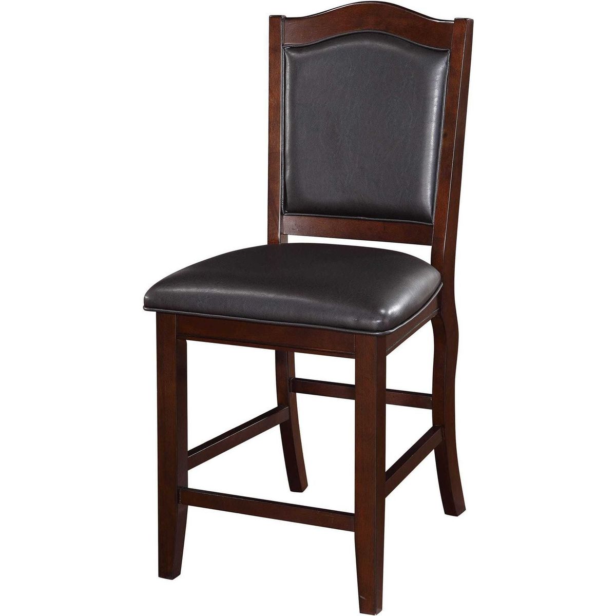 Dark Brown Wood Finish Set of 2 Counter Height Chairs Faux Leather Upholstery Seat Back Kitchen Dining Room Chair