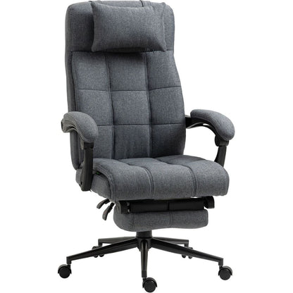 Executive Linen-Feel Fabric Office Chair High Back Swivel Task Chair with Adjustable Height Upholstered Retractable Footrest, Headrest and Padded Armrest, Dark Grey