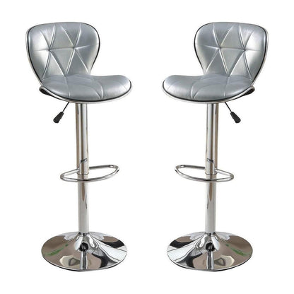 Silver / Grey Faux Leather PVC Stool Counter Height Chairs Set of 2 Adjustable Height Kitchen Island Stools Chrome Base.