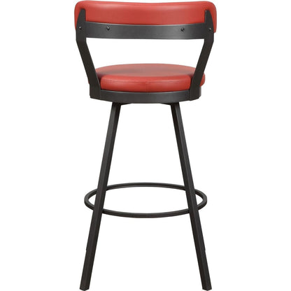 Red Faux Leather Upholstered Metal Base Chairs Set of 2pc 360-degree Swivel Bar Height Design Pub Chairs Casual Style