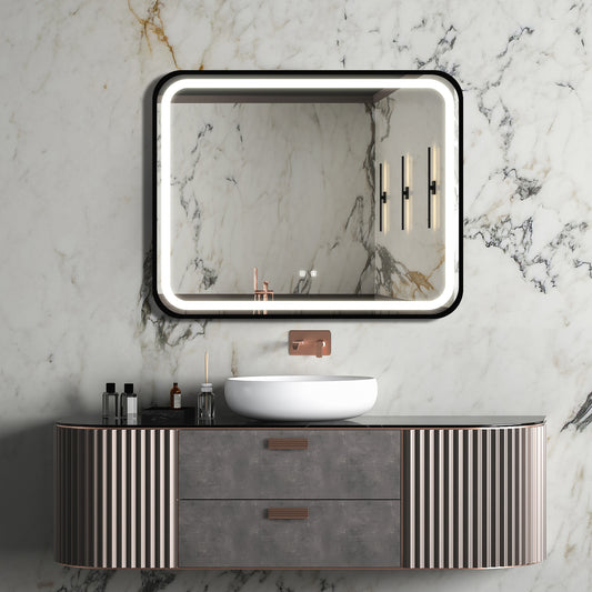 40X32 inch Bathroom Led Classy Vanity Mirror with High Lumen,Black metal frame,Dimmable Touch,Wall Switch Control, Anti-Fog, CRI 95 Adjustable 3000K-4500K-6000K, IP54 Waterproof Energy savin