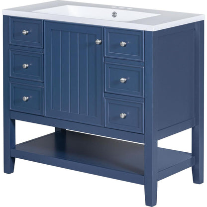 36" Bathroom Vanity with Sink Combo, One Cabinet and Three Drawers, Solid Wood and MDF Board, Blue