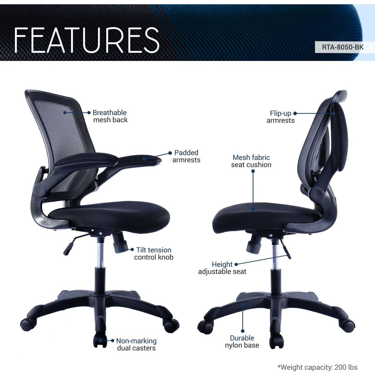 Mesh Task Office Chair with Flip-Up Arms, Black