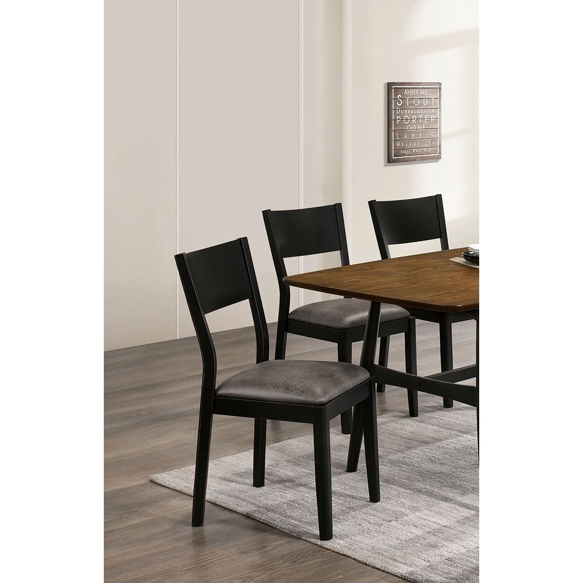 Mid-Century Modern Black And Gray Side Chairs Set of 2 Chairs Dining Room Furniture Leatherette Seat Elegant Kitchen Dining Room Solid wood Two-tone Chair