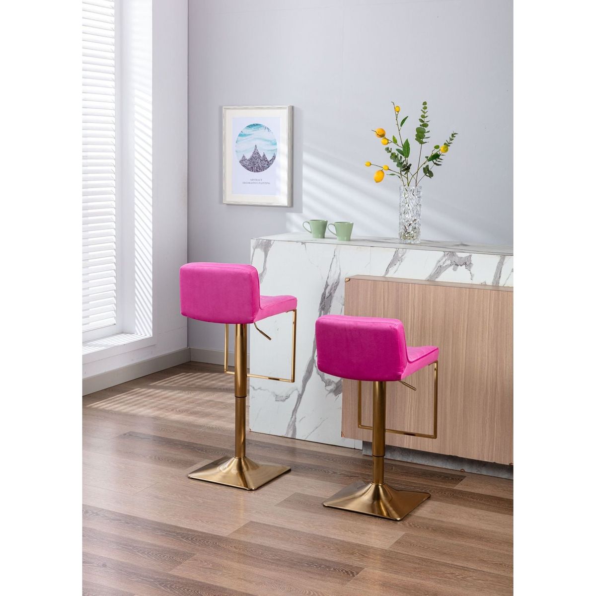 Bar Stools - Swivel Barstool Chairs with Back, Modern Pub Kitchen Counter Height, velvet