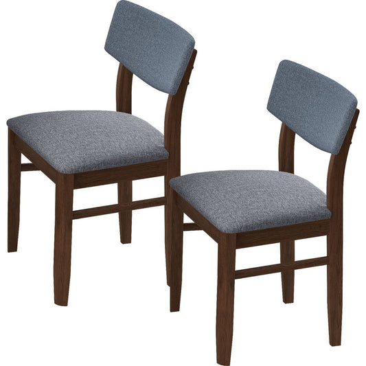 2 PCS Dining Chairs Fabric Cushion Retro Upholstered Chairs Solid Rubber Wood for Kitchen Dining Room Small Space Grey Walnut Color