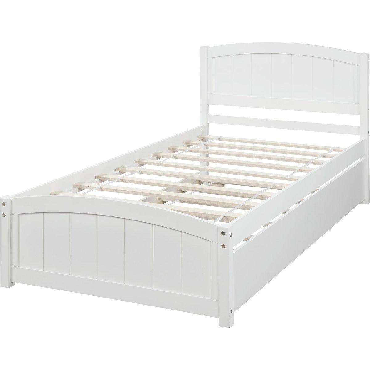 Twin size Platform Bed with Trundle, White - Streamdale Furniture