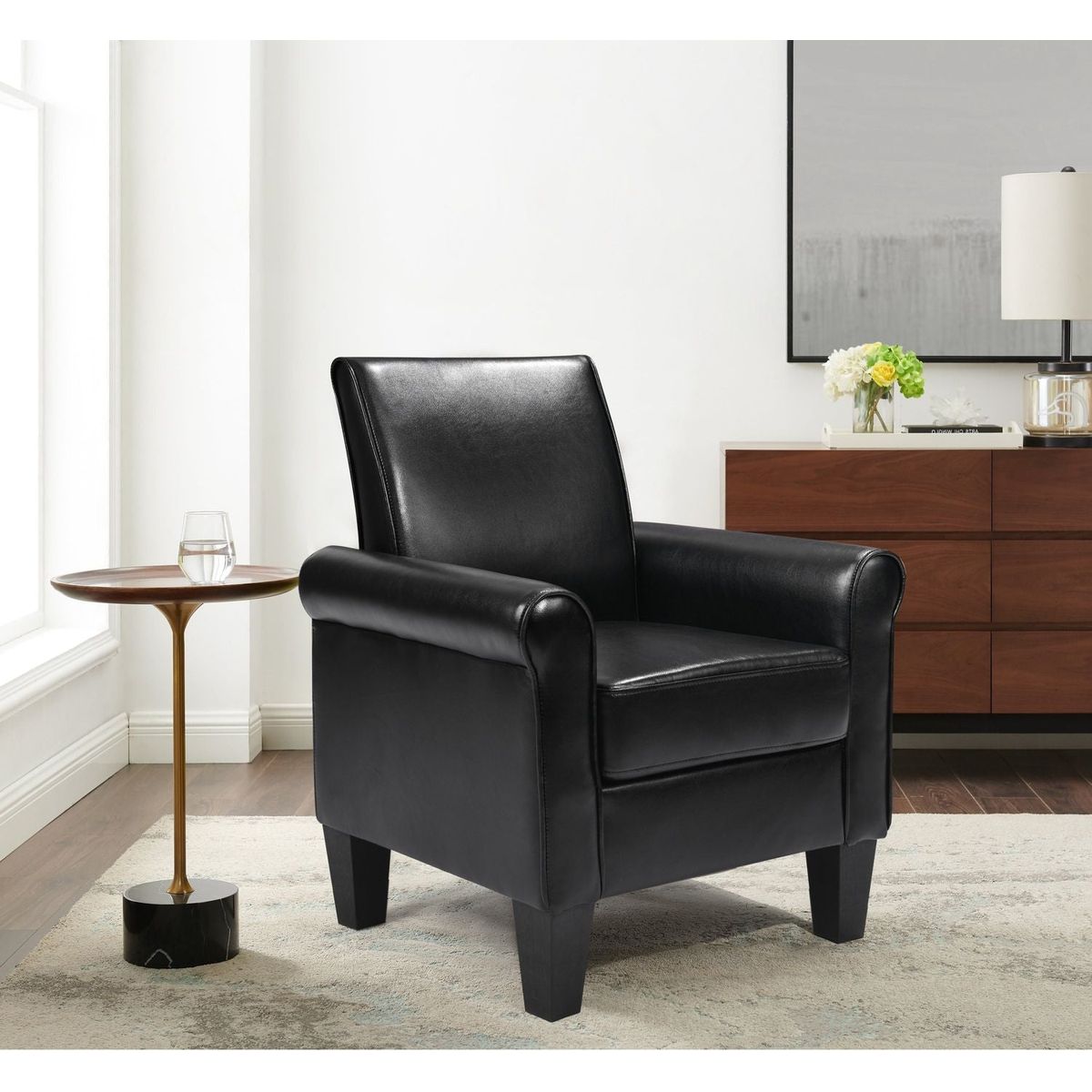 Accent Chairs, Comfy Sofa Chair, Armchair for Reading, Living Room, Bedroom, Office, Waiting Room, PU leather, Black