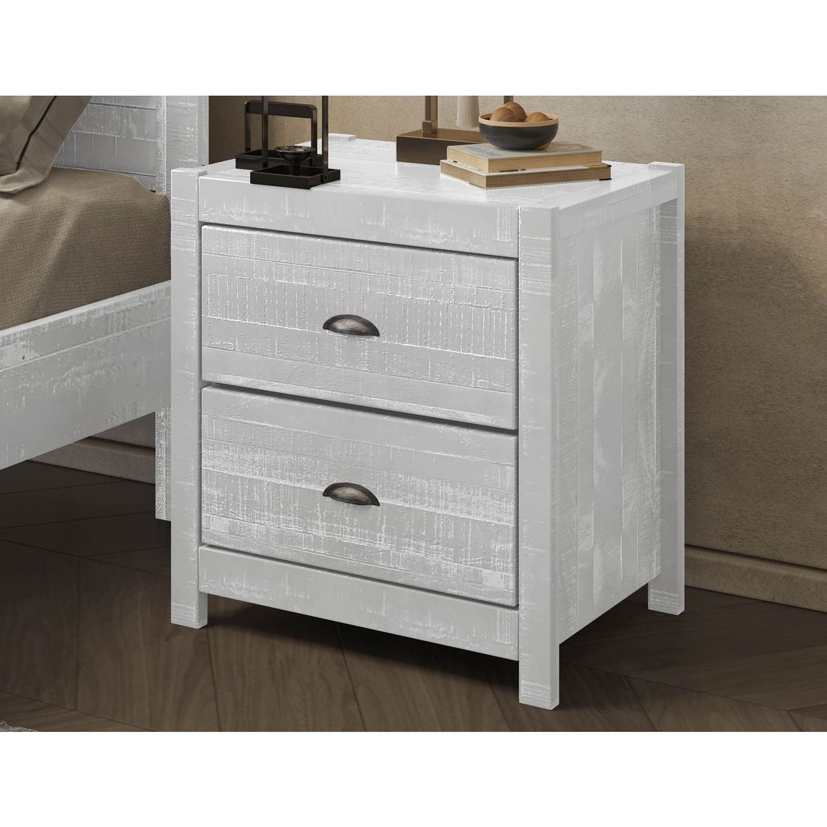 Albany Rustic Nightstand with Drawers, Bedside Table, End Table for Living Room Bedroom Assembled with Sturdy Solid Wood (White)