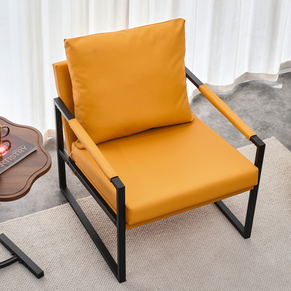 PU Leather Accent Arm Chair Mid Century Upholstered Armchair with Metal Frame Extra-Thick Padded Backrest and Seat Cushion Sofa Chairs for Living Room (orange PU Leather + Metal Frame + Foam)SF-008