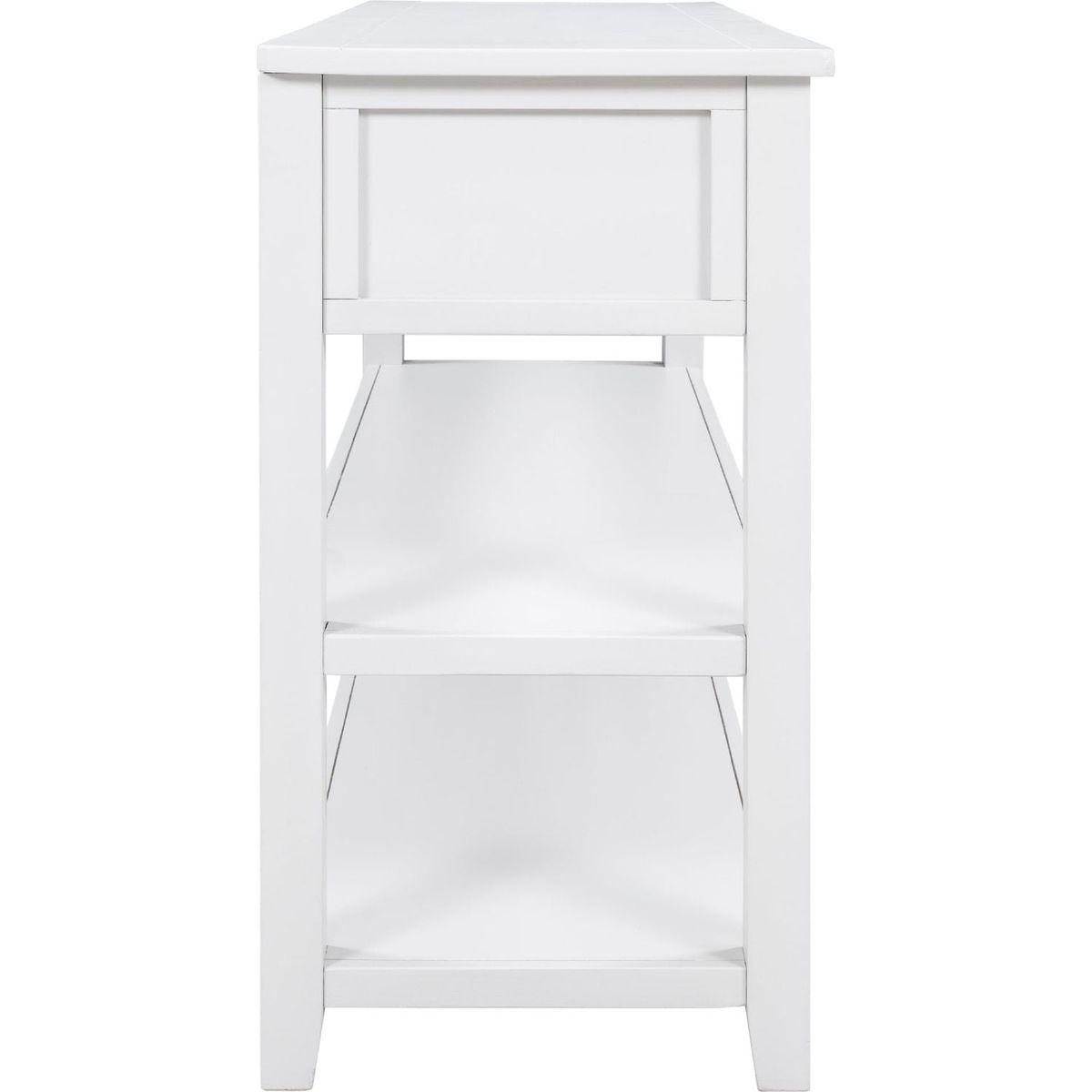 Retro Design Console Table with Two Open Shelves, Pine Solid Wood Frame and Legs for Living Room (Antique White)