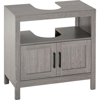 kleankin Pedestal Sink Storage Cabinet, Bathroom Under Sink Cabinet with 2 Doors and Open Shelf, Bathroom Vanity, Gray