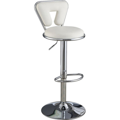 Adjustable Bar stool Gas lift Chair White Faux Leather Chrome Base metal frame Modern Stylish Set of 2 Chairs