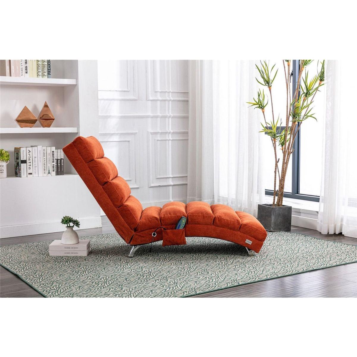 Linen Chaise Lounge Indoor Chair, Modern Long Lounger for Office or Living Room