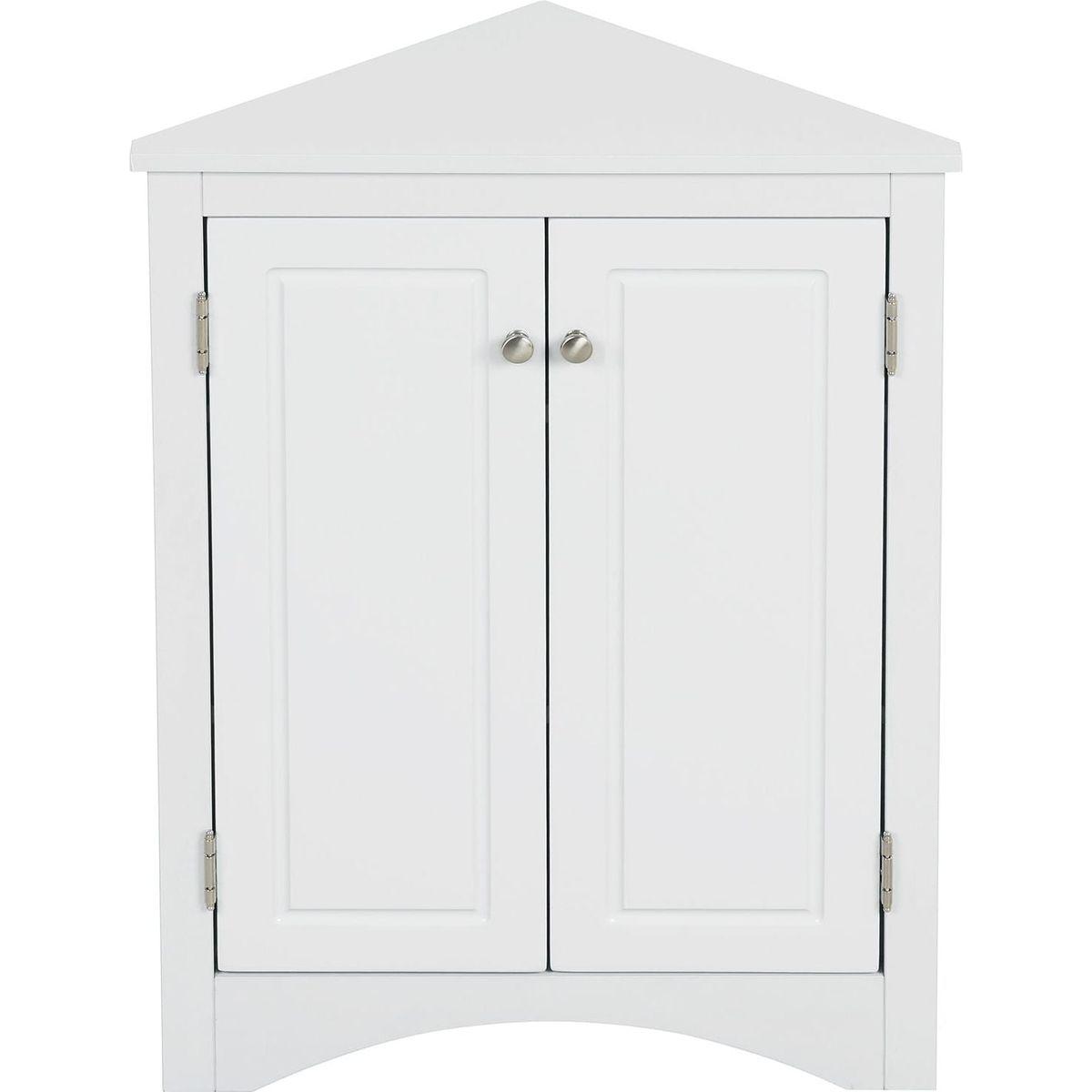 White Triangle Bathroom Storage Cabinet with Adjustable Shelves, Freestanding Floor Cabinet for Home Kitchen