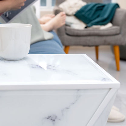 Geometry End Table, Glass Nightstand, Marble Table, White Table for Bedroom Living Room