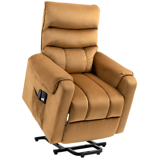 Power Lift Chair, Velvet Touch Upholstered Recliner Chair for Elderly with Vibration Massage, Remote Control, Side Pockets, Brown