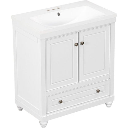 30" Bathroom Vanity with Sink, Combo, Cabinet with Doors and Drawer, Solid Frame and MDF Board, White