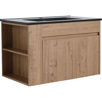 30 Inch Bathroom Vanity With Black Ceramic Basin and Adjust Open Shelf (KD-PACKING)