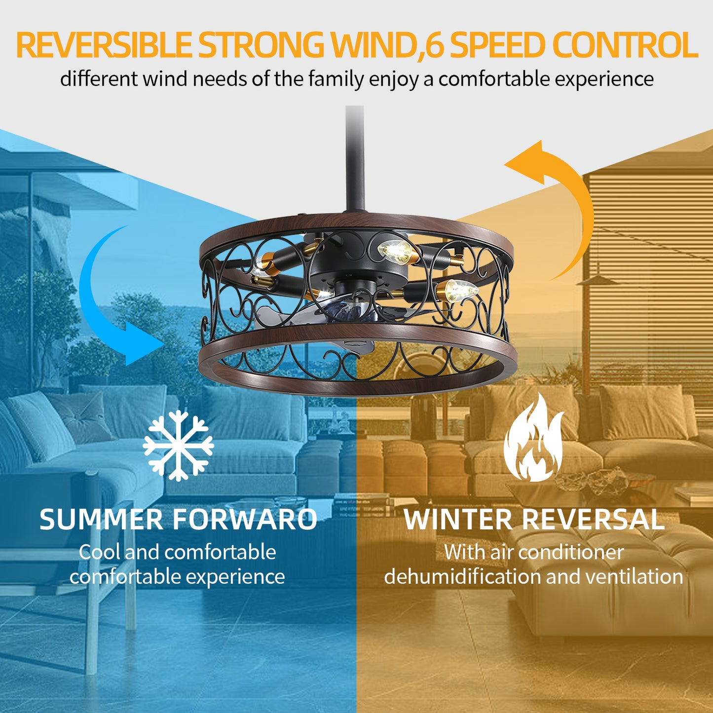 18inch Caged Ceiling Fan with Lights Remote Control for APP