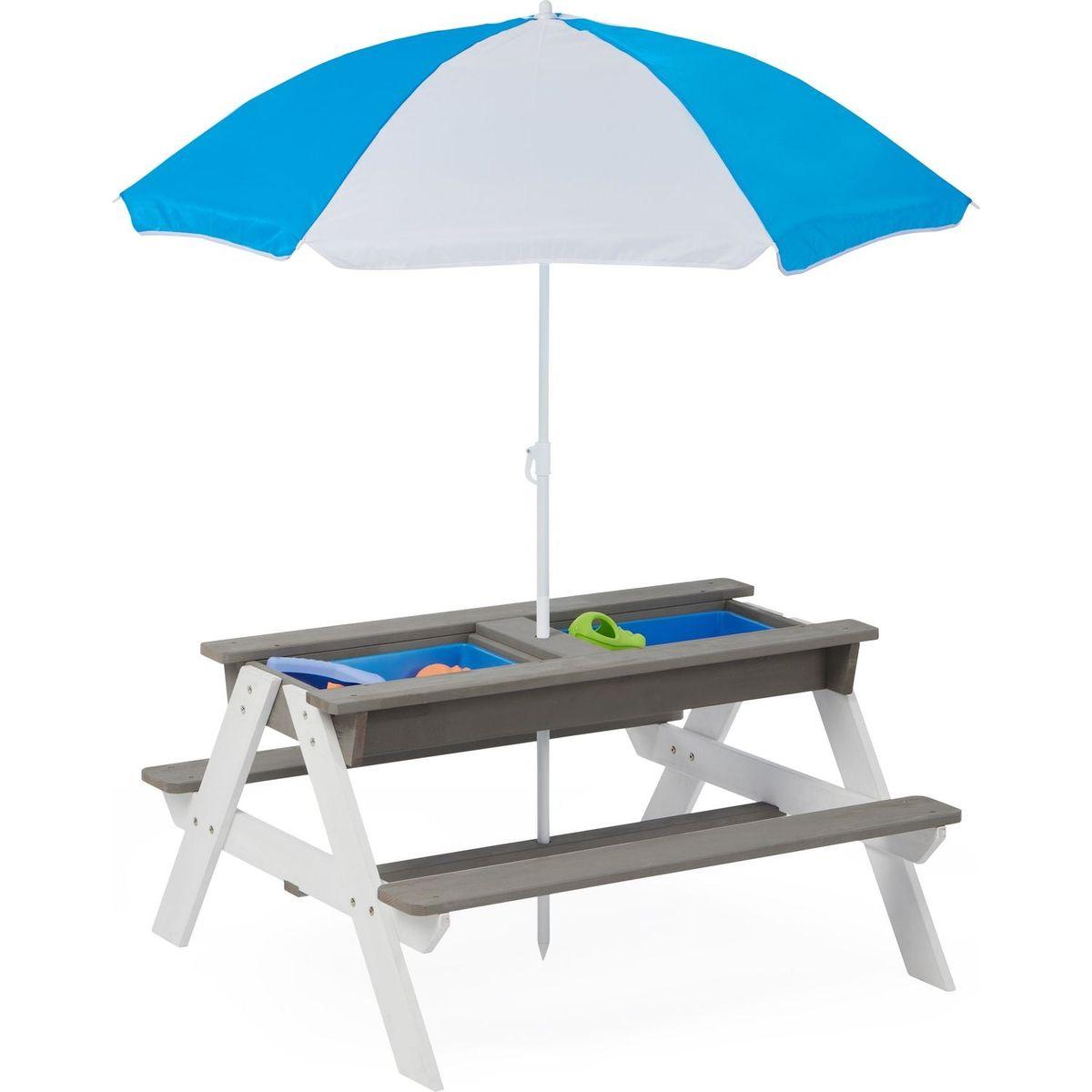 3-in-1 Kids Outdoor Wooden Picnic Table With Umbrella, Convertible Sand & Wate, Gray ASTM & CPSIA CERTIFICATION