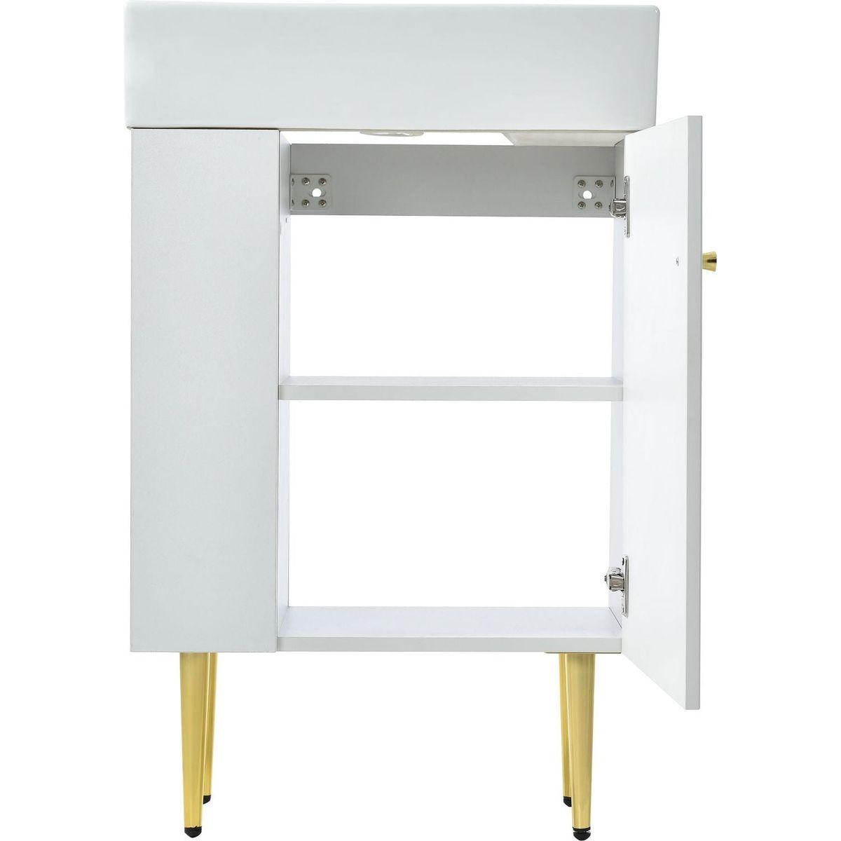 21.6" white Bathroom vanity, Combo Cabinet, Bathroom Storage Cabinet, Single Ceramic Vessel Sink, Left side storage