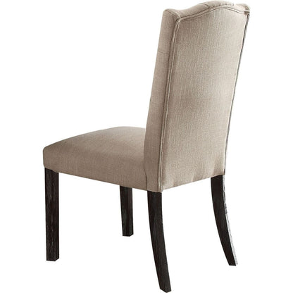 Gerardo Side Chair (Set-2) in Beige Linen & Weathered Espresso