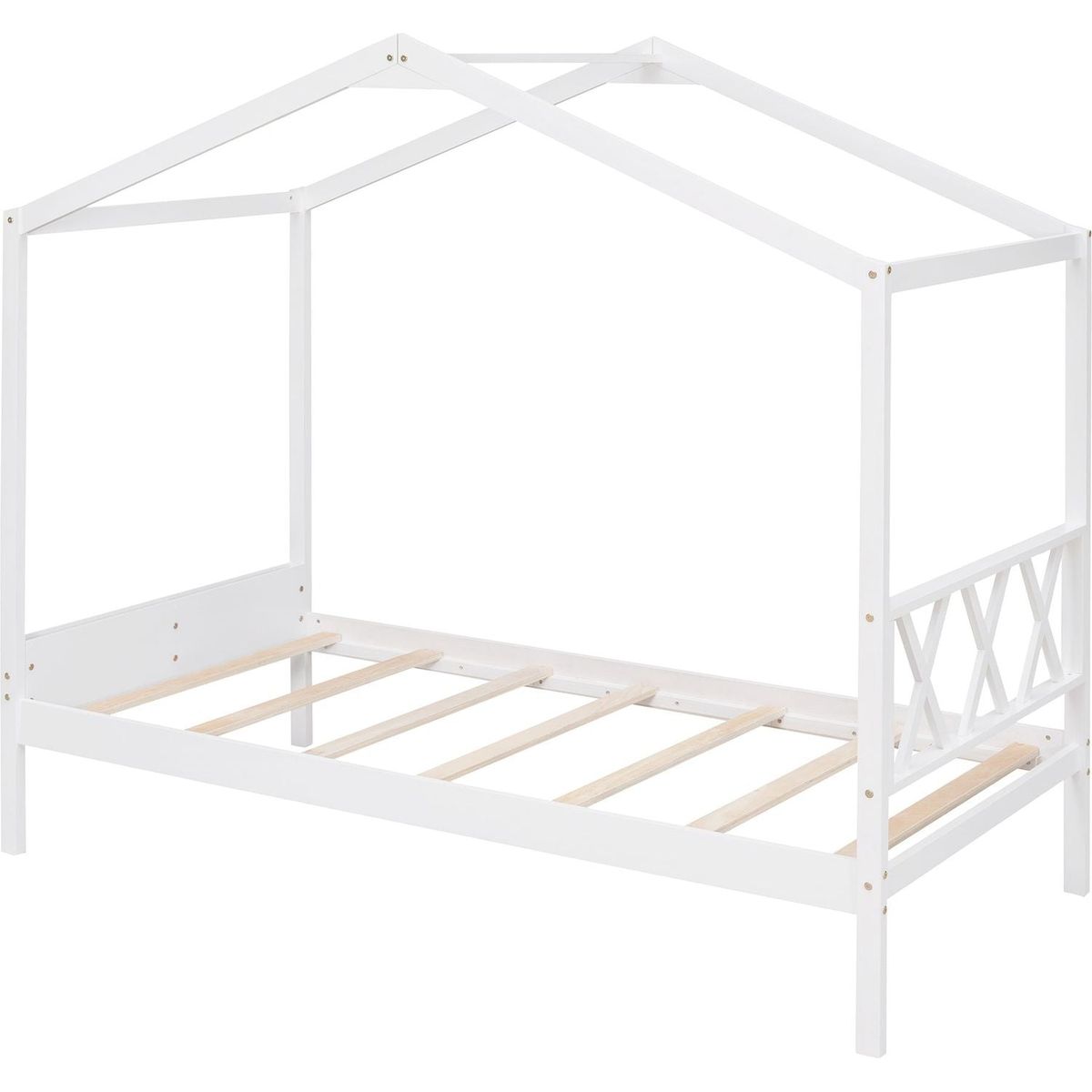 Twin Size Wood House Bed with Storage Space, White