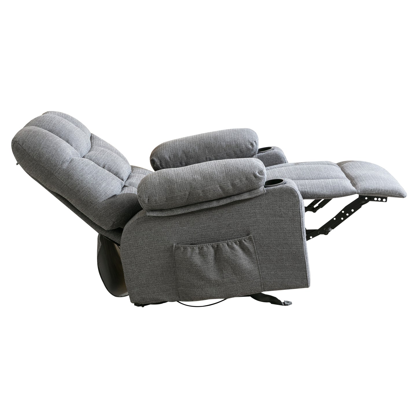 Recliner Chair Massage Heating sofa with USB and side pocket, 2 Cup Holders (Grey)