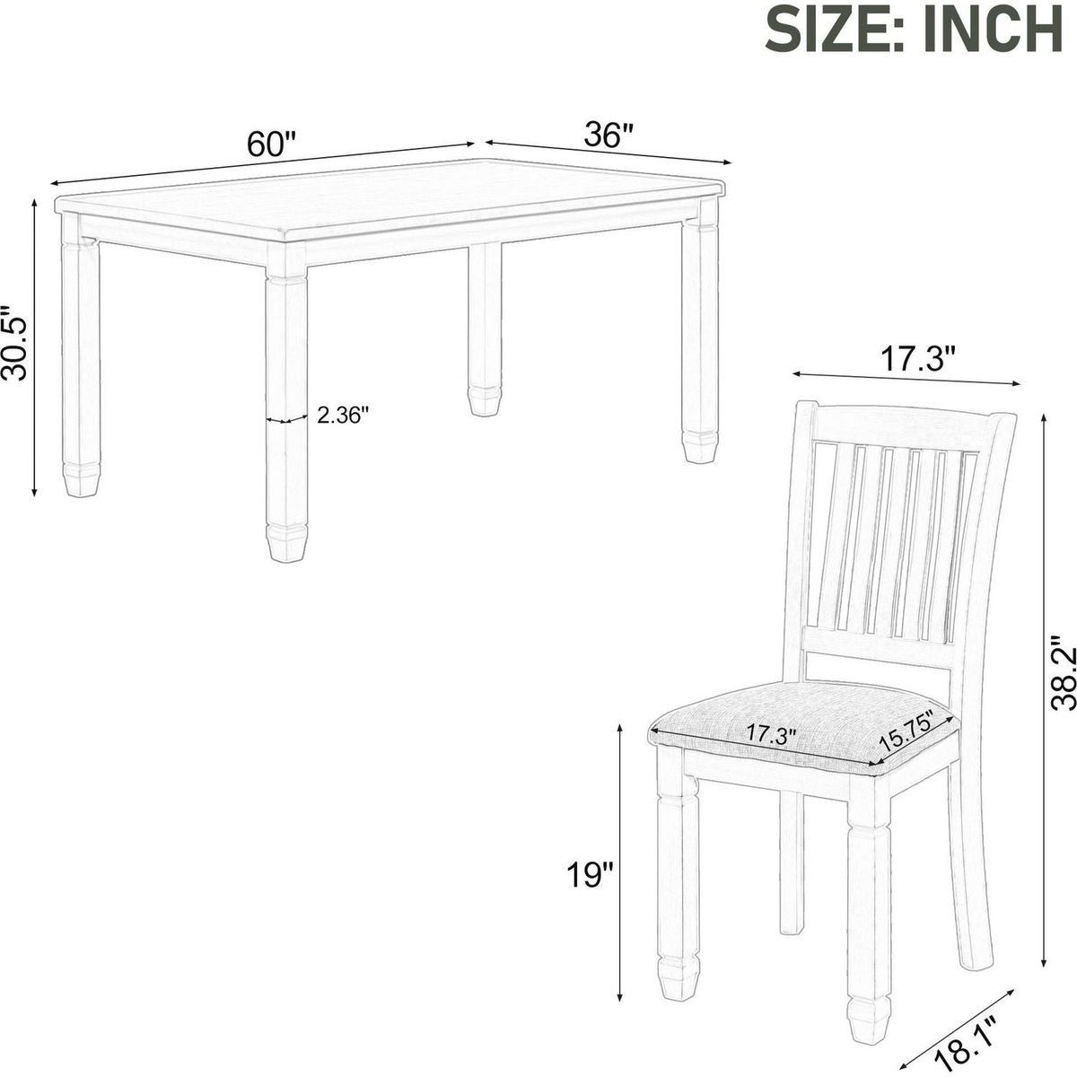 7-Piece Dining Table Set Wood Dining Table and 6 Upholstered Chairs with Shaped Legs for Dining Room/Living Room Furniture (Gray+White)