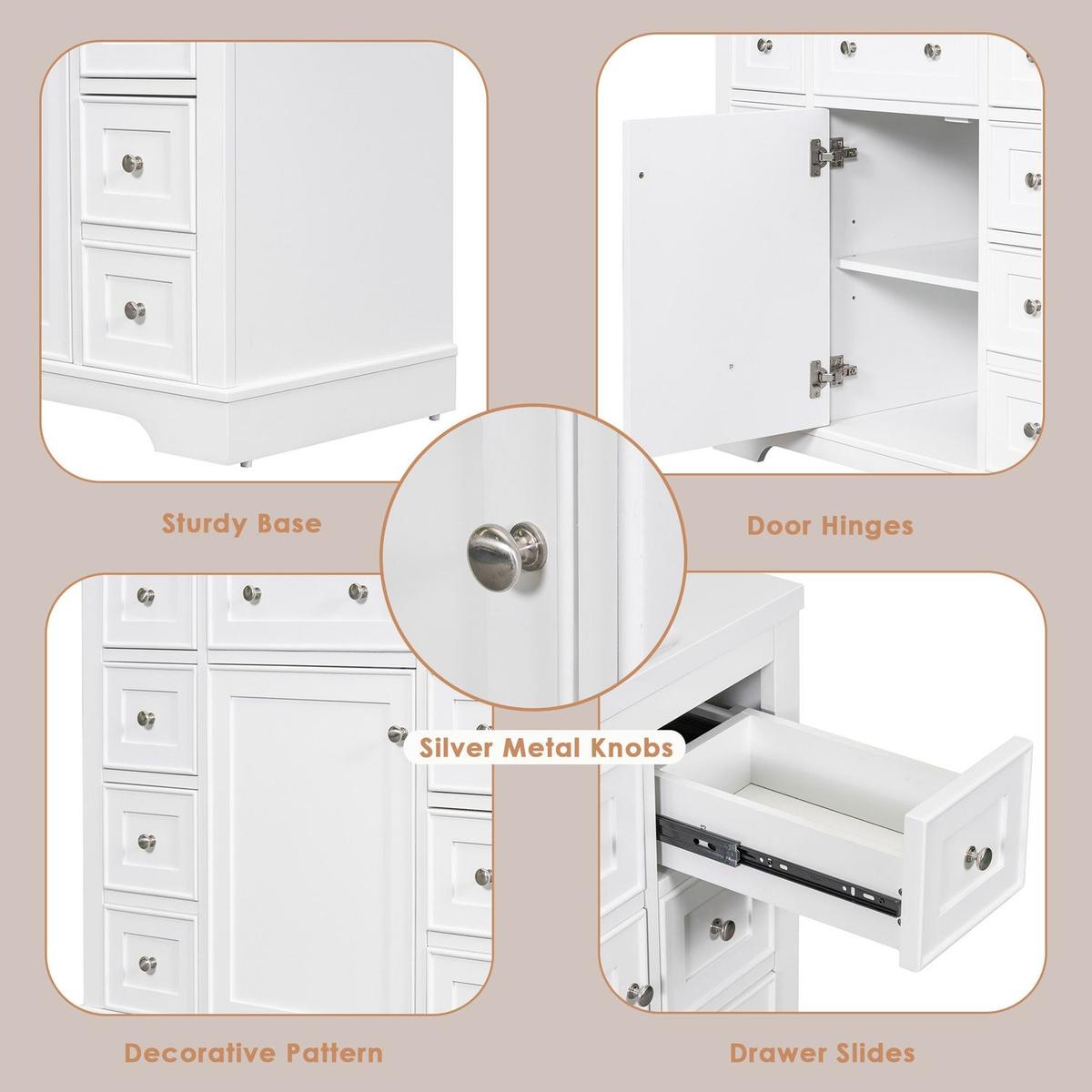 36" Bathroom Vanity with Sink Combo, One Cabinet and Six Drawers, Solid Wood and MDF Board, White