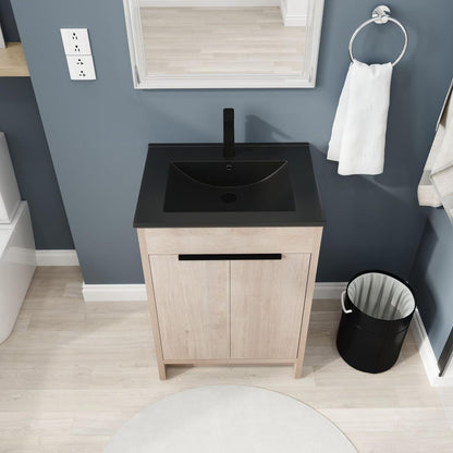 24 Inch Freestanding Bathroom Vanity with Black Ceramic Sink & 2 Soft-Close Cabinet Doors (BLO-G-BL9060BK),W1286S