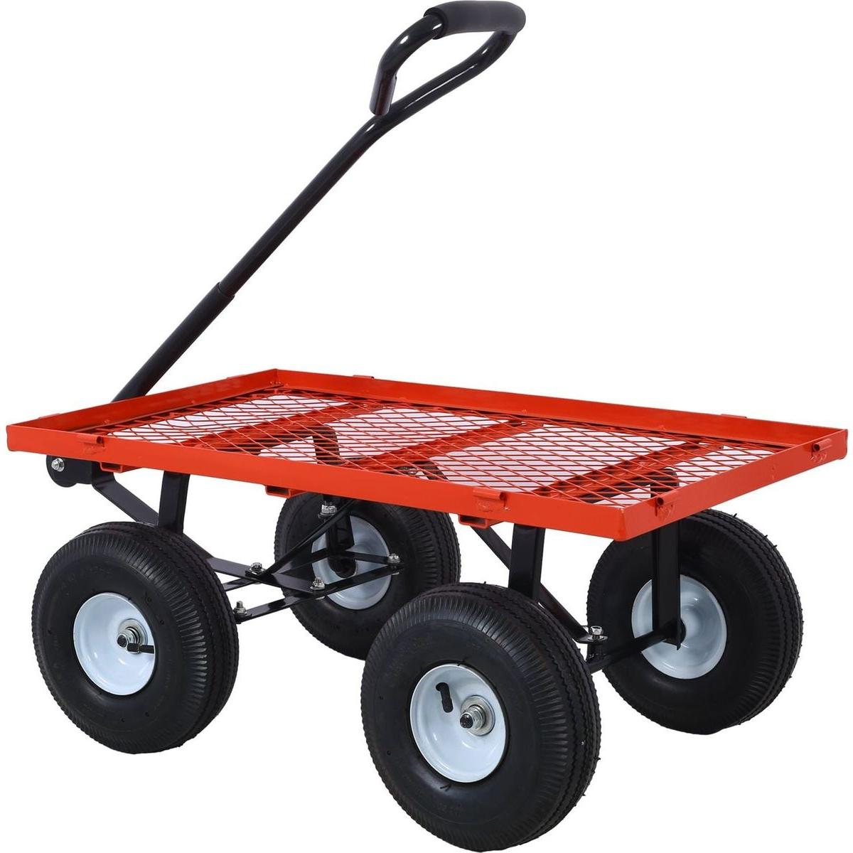 Steel Garden Cart, Steel Mesh Removable Sides, 3 cu ft, 550 lb Capacity, red