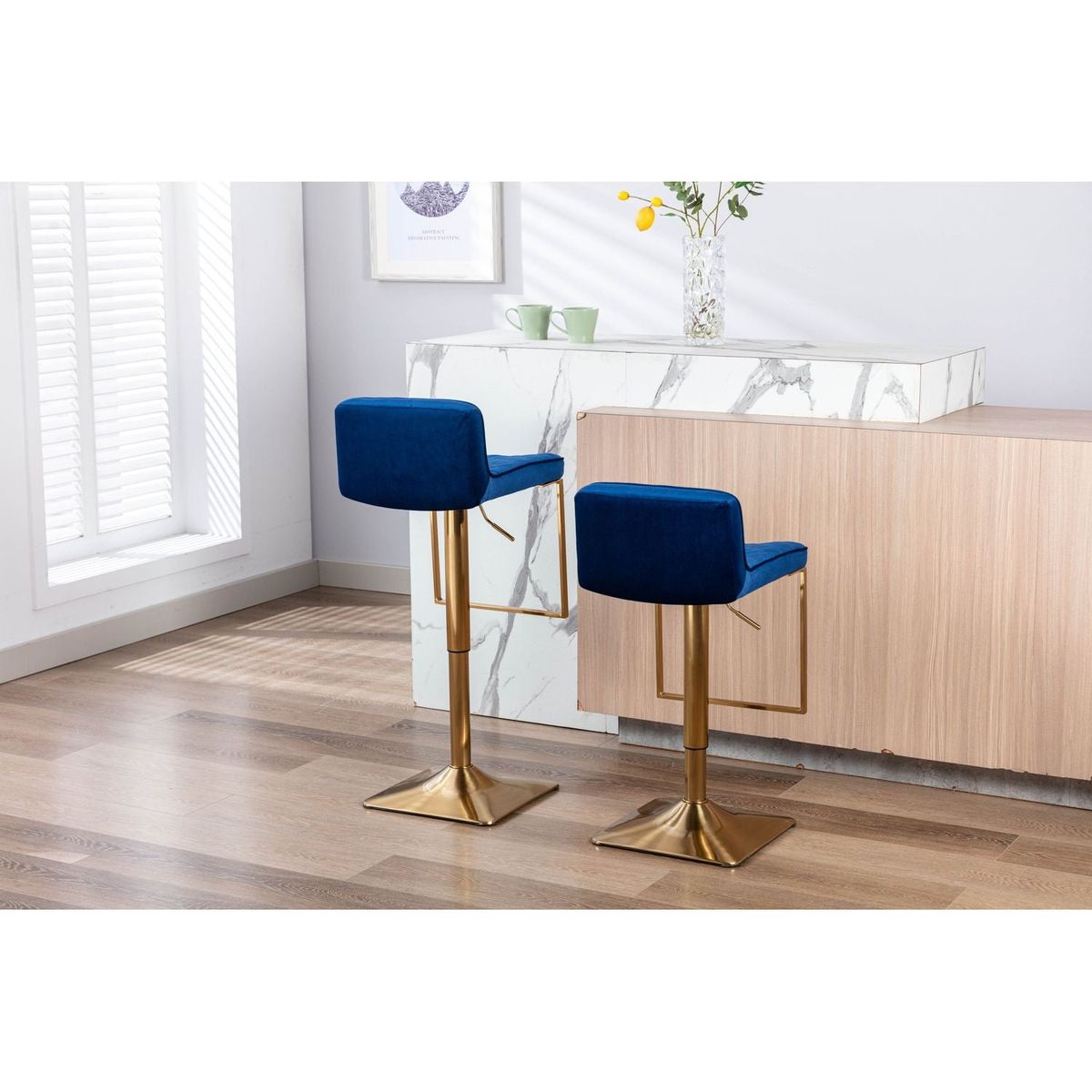 Bar Stools - Swivel Barstool Chairs with Back, Modern Pub Kitchen Counter Height, velvet