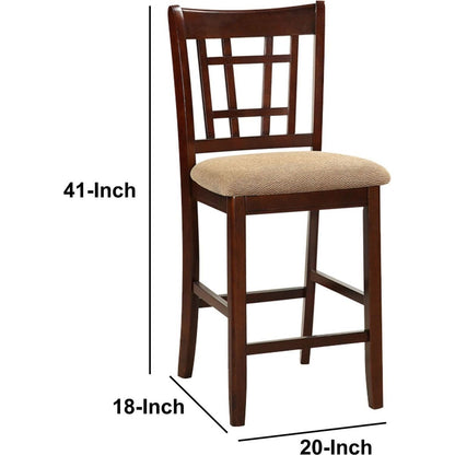 Set of 2 Chairs Dining Room Furniture Brown Solid wood Counter Height Chairs Upholstered Cushioned Unique back