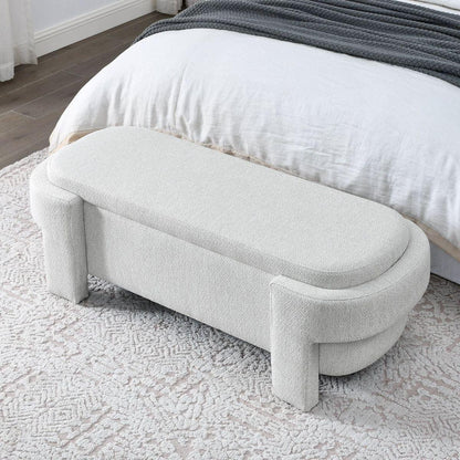 Linen Fabric Upholstered Bench with Large Storage Space for the Living Room, Entryway and Bedroom, White,(51.5"x20.5"x17") - Streamdale Furniture