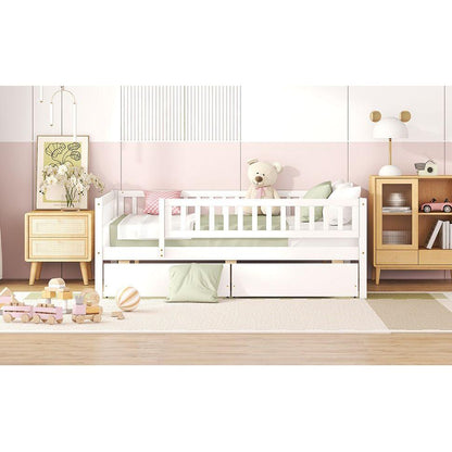 Full Size Daybed Wood Bed with Two Drawers, White - Streamdale Furniture