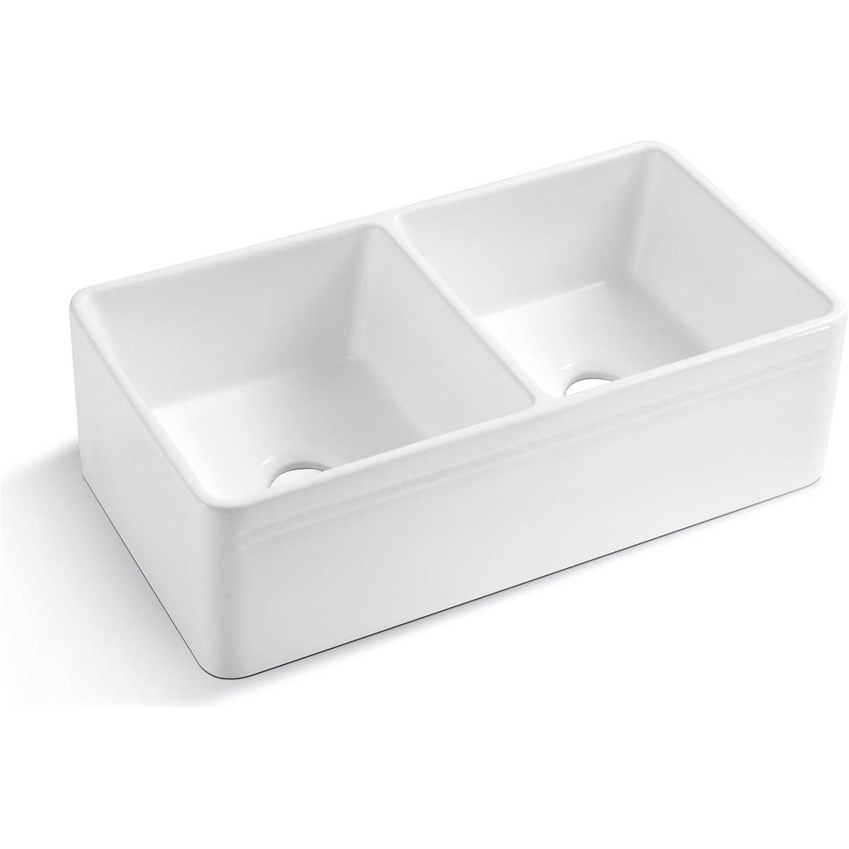 Ceramic White 33"18"x10" Kitchen Double Basin Farmhouse Sink Rectangular Vessel Sink