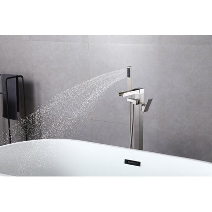 Bathtub Faucet Waterfall Tub Filler Floor Mount Brass Single Handle Bathroom Faucets with Hand Shower