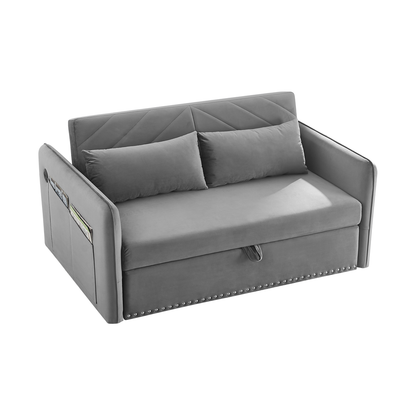 Pull-out sofa sleeper, 3-in-1 adjustable sleeper with pull-out bed, 2 lumbar pillows and side pocket, soft velvet convertible sleeper sofa bed, suitable for living room bedroom.