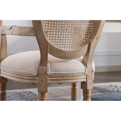 French Vintage Upholstered Fabric Dining Armchair,Beige