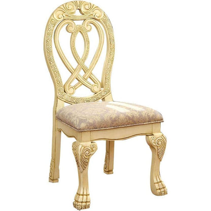 Formal Majestic Traditional Dining Chairs Vintage White Solid wood Fabric Seat Intricate Carved Details Set of 2 Side Chairs