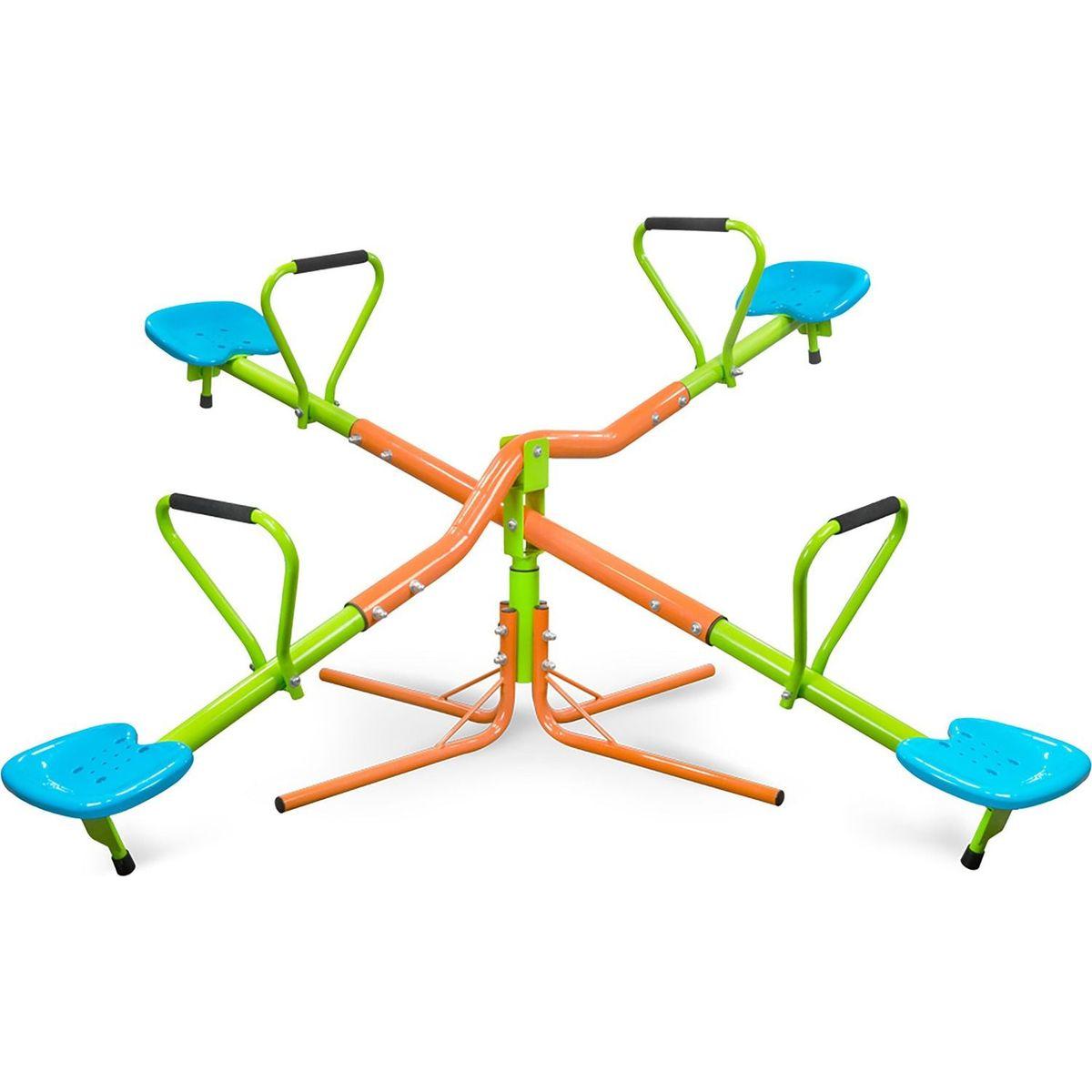 XSS004 outdoor playground four seats seesaw for kids 360 degree rotating sturdy plastic seat seesaw for kids seesaw blue and green for kids age 3+