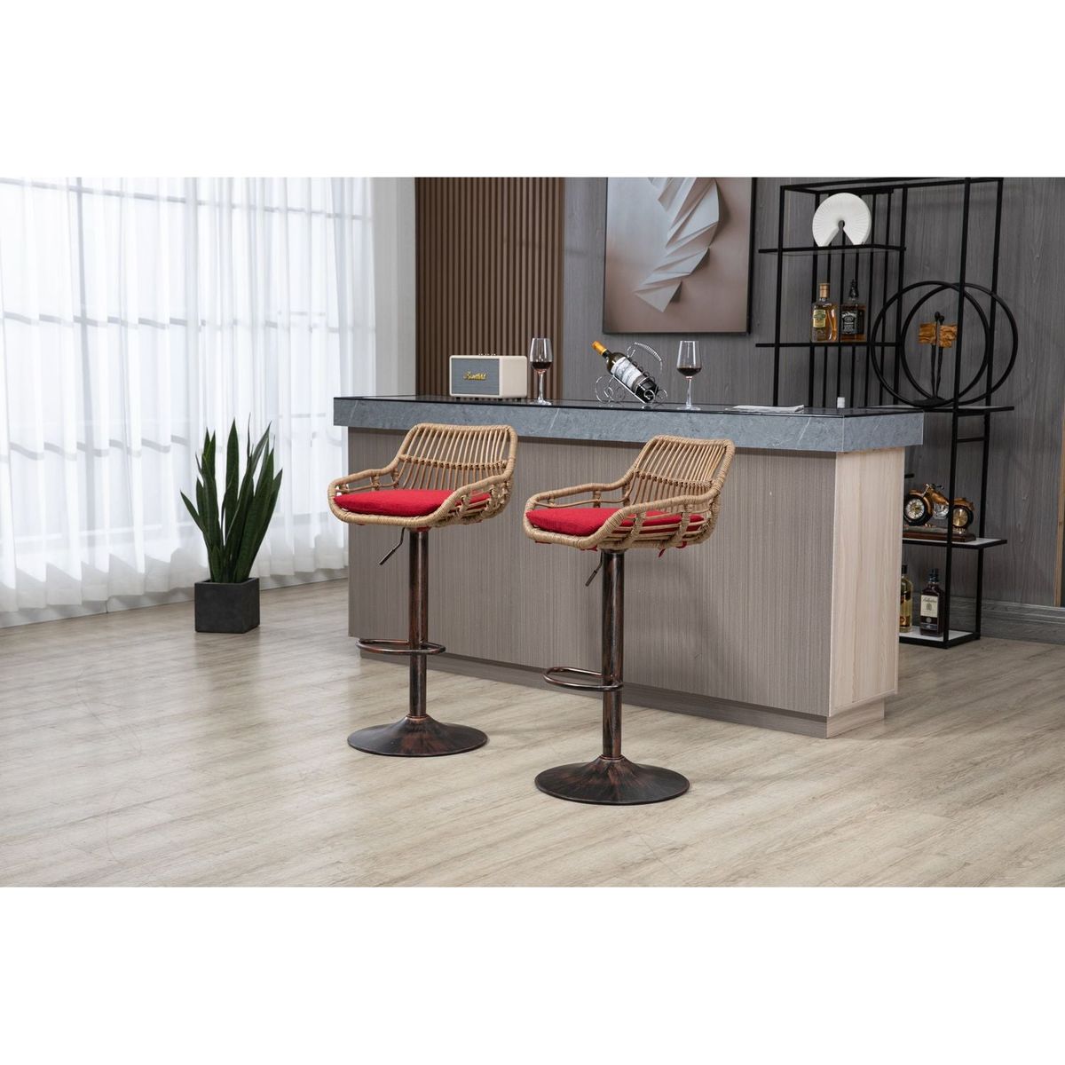 Swivel Bar Stools Set of 2 Adjustable Counter Height Chairs with Footrest for Kitchen, Dining Room 2PC/SET